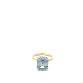 14k Yellow Gold 5.90ct Emerald Cut Aqua Marine / .15ct F VS2 Round Diamond Ring Size 6
